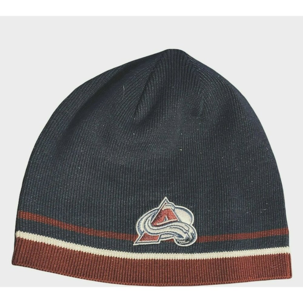 COLORADO AVALANCHE NHL NAVY KNIT BEANIE HAT TOQUE SKI CAP WITH MULTI STRIPES NEW
